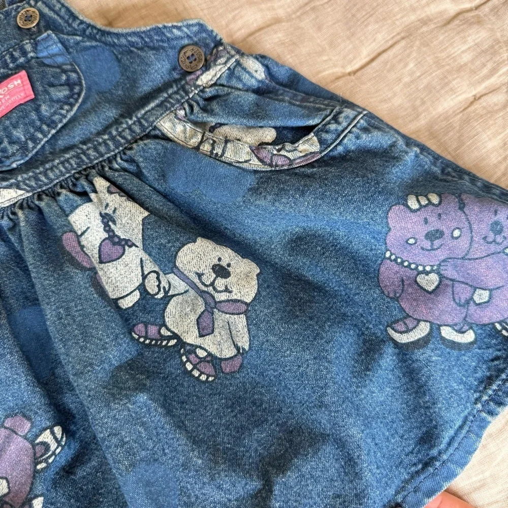 Vintage Oshkosh Bgosh Denim Bear Dress Jumper Size 3T